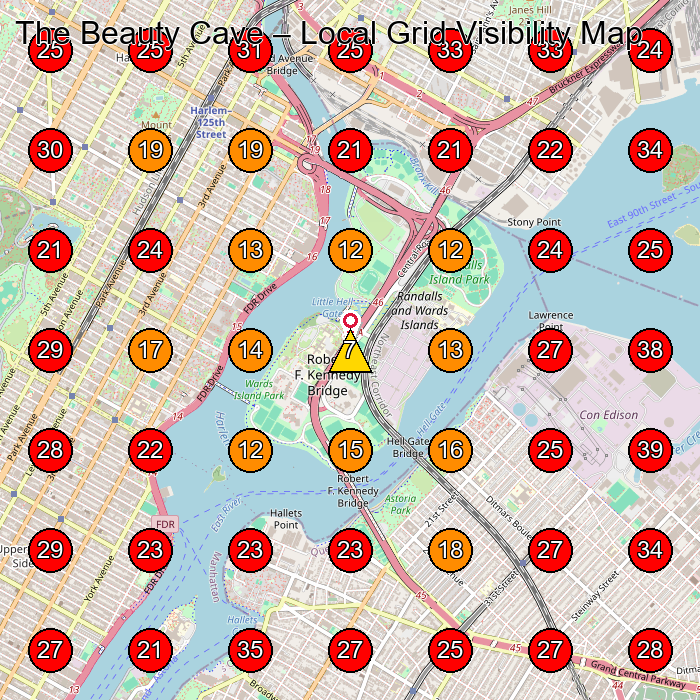 The Beauty Cave GeoGrid visibility map for Beauty Salon in New York