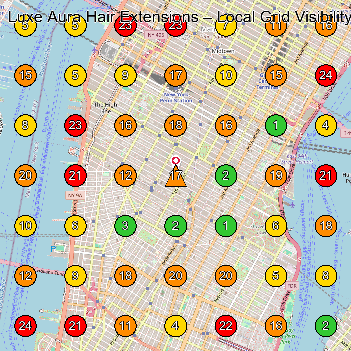 Luxe Aura Hair Extensions Hair Extension Technician GeoGrid ranking map for New York NY