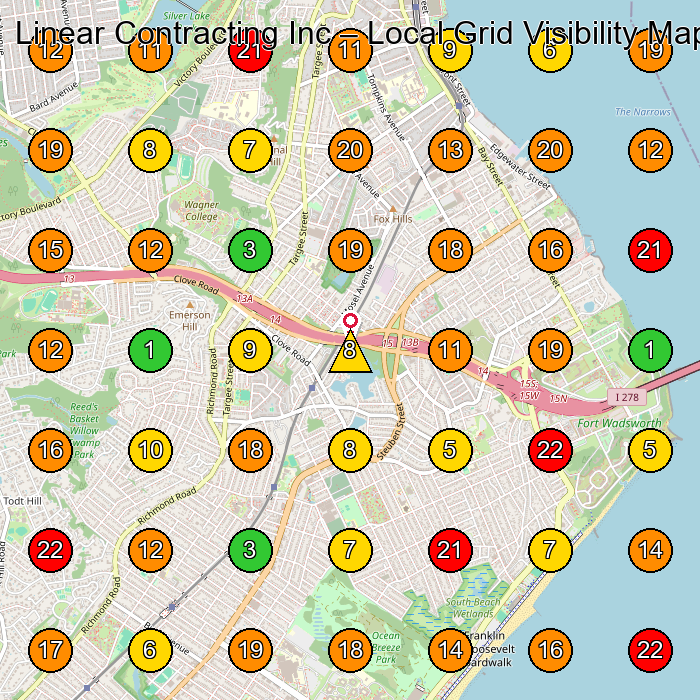 Linear Contracting Inc General Contractor GeoGrid ranking map for Staten Island NY