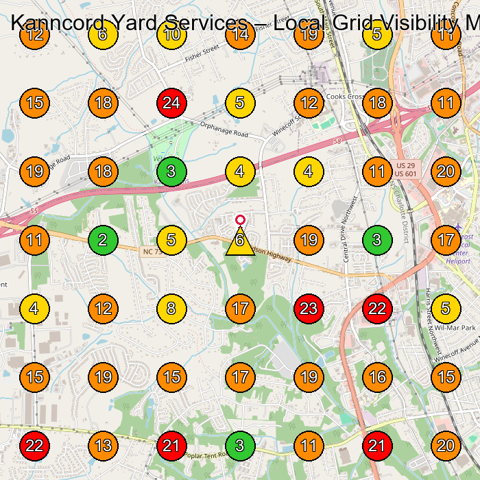 Kanncord Yard Services Lawn Care Service GeoGrid ranking map for None