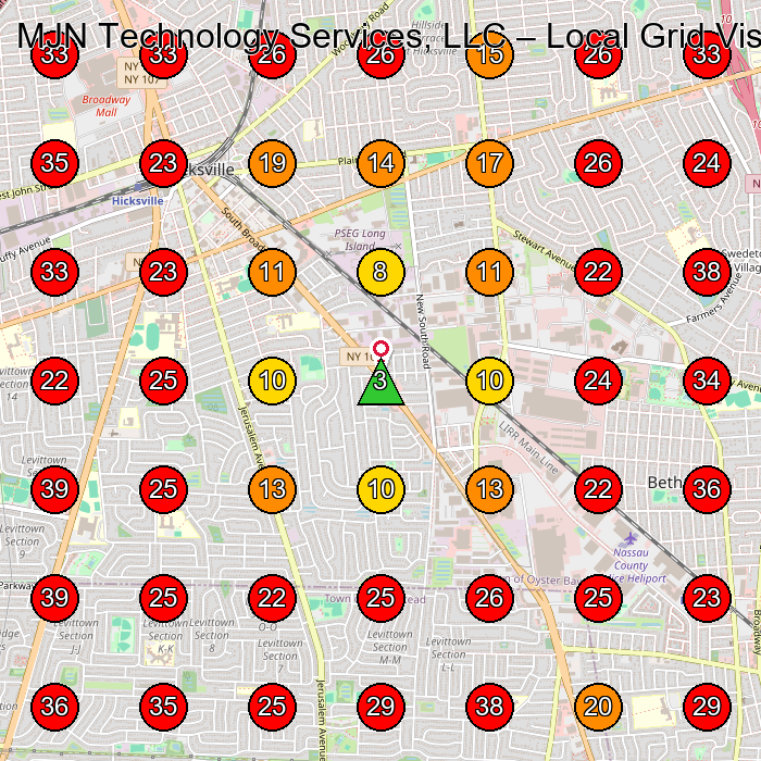 MJN Technology Services, LLC GeoGrid visibility map for Computer Repair Service in Hicksville