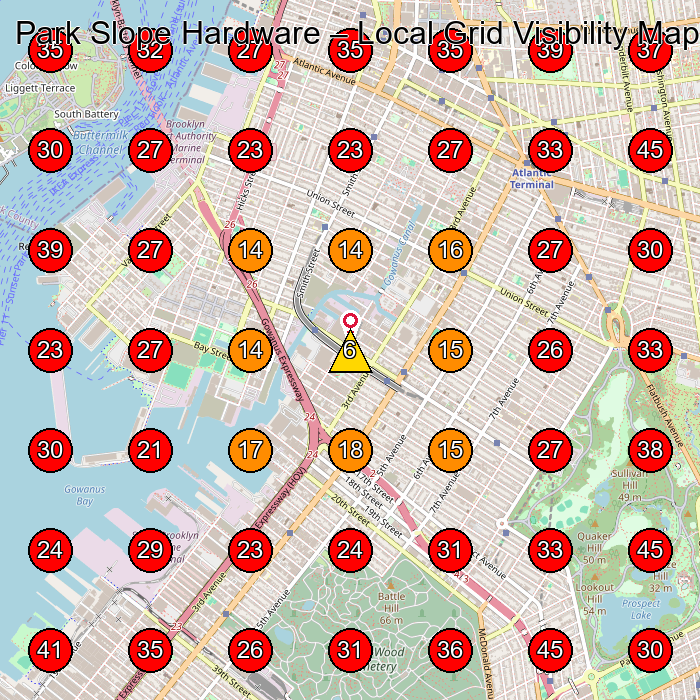 Park Slope Hardware GeoGrid visibility map for Hardware Store in New York