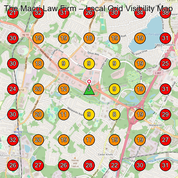 The Macri Law Firm GeoGrid visibility map for Personal Injury Attorney in Parsippany-Troy Hills