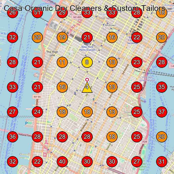 Casa Organic Dry Cleaners & Custom Tailors GeoGrid visibility map for Laundry Service in New York
