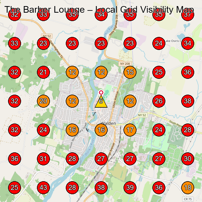 The Barber Lounge GeoGrid visibility map for Law Firm in Walden