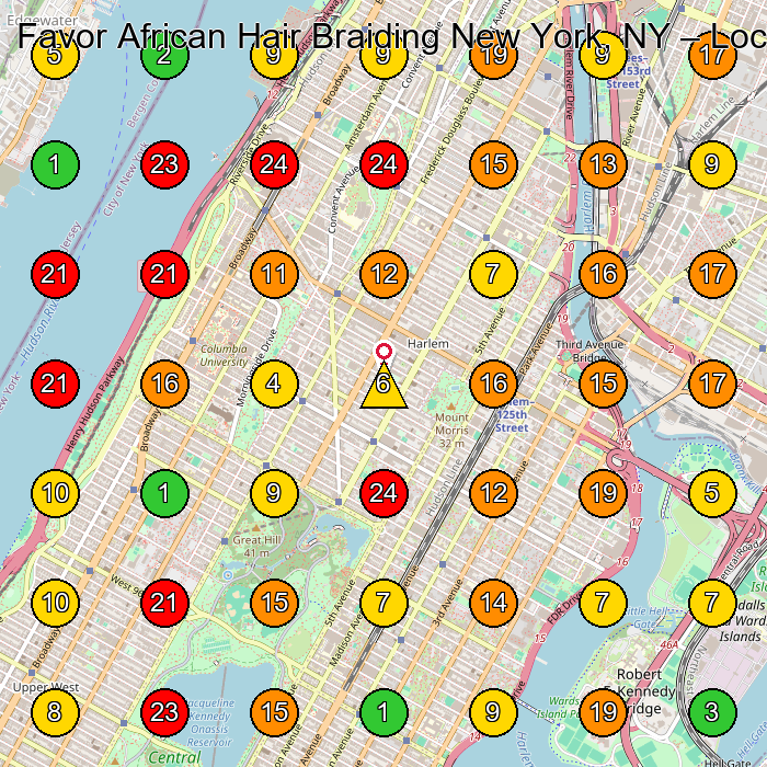 Favor African Hair Braiding New York, NY Hair Salon GeoGrid ranking map for New York NY