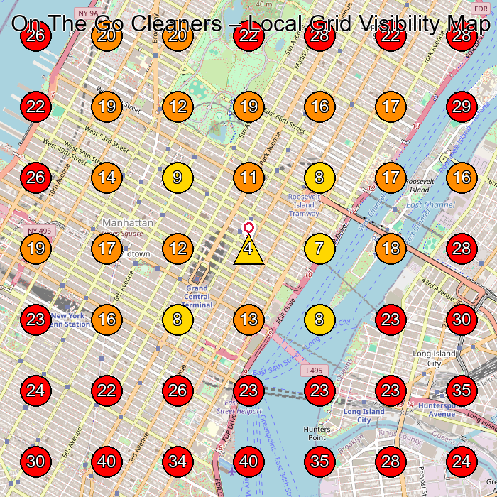 On The Go Cleaners GeoGrid visibility map for Laundry Service in Brooklyn