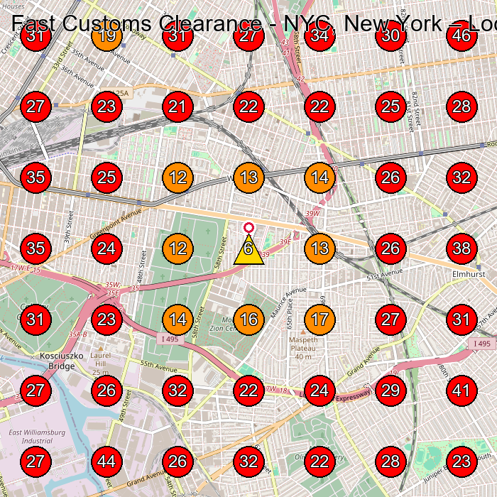 Fast Customs Clearance - NYC, New York GeoGrid visibility map for Firma Transportowa in Queens