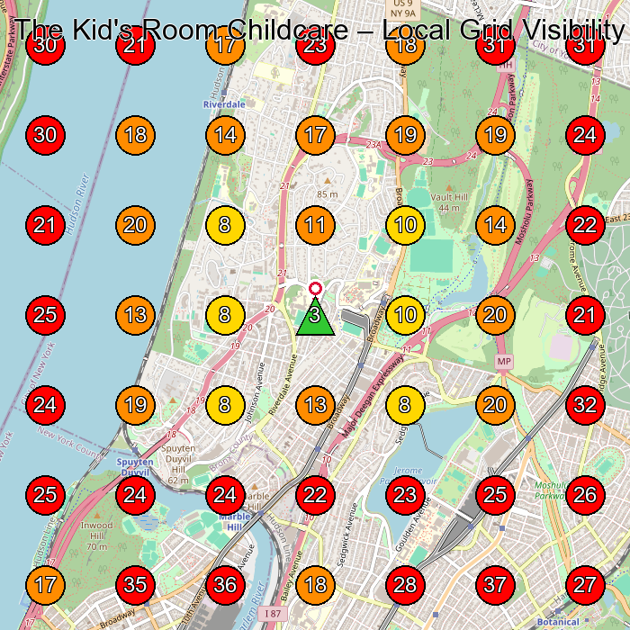 The Kid's Room Childcare GeoGrid visibility map for Day Care Center in Bronx