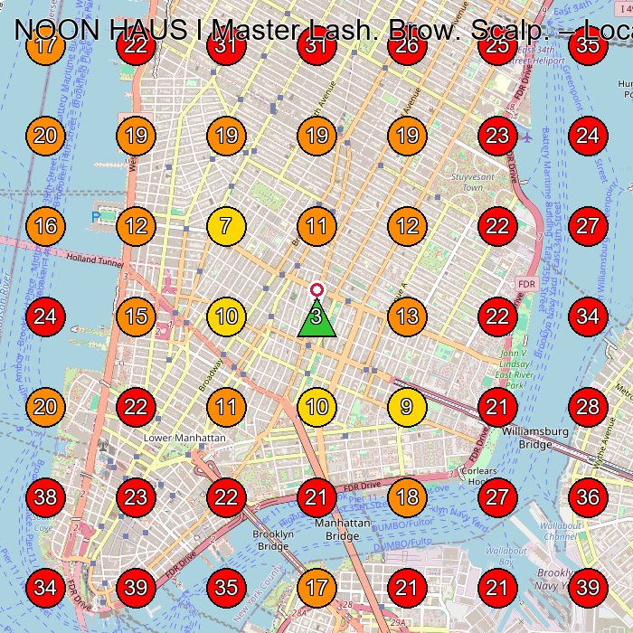 NOON HAUS l Master Lash. Brow. Scalp. GeoGrid visibility map for Eyelash Salon in New York