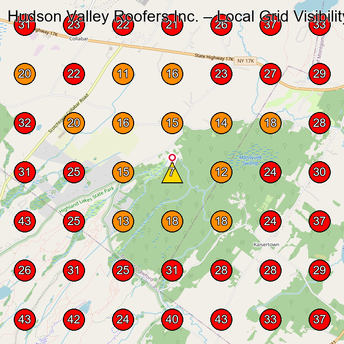 Hudson Valley Roofers Inc. GeoGrid visibility map for Excavating Contractor in Middletown