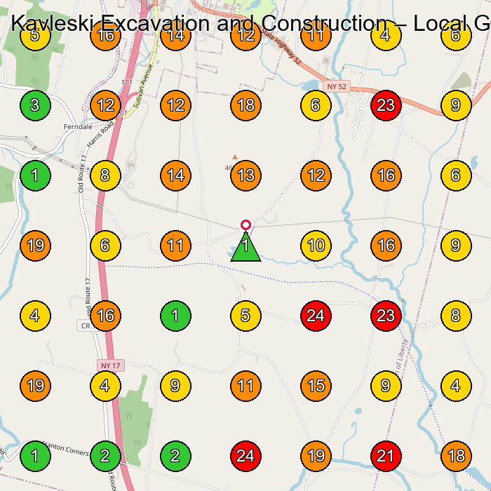 Kavleski Excavation and Construction Construction Company GeoGrid ranking map for Liberty NY