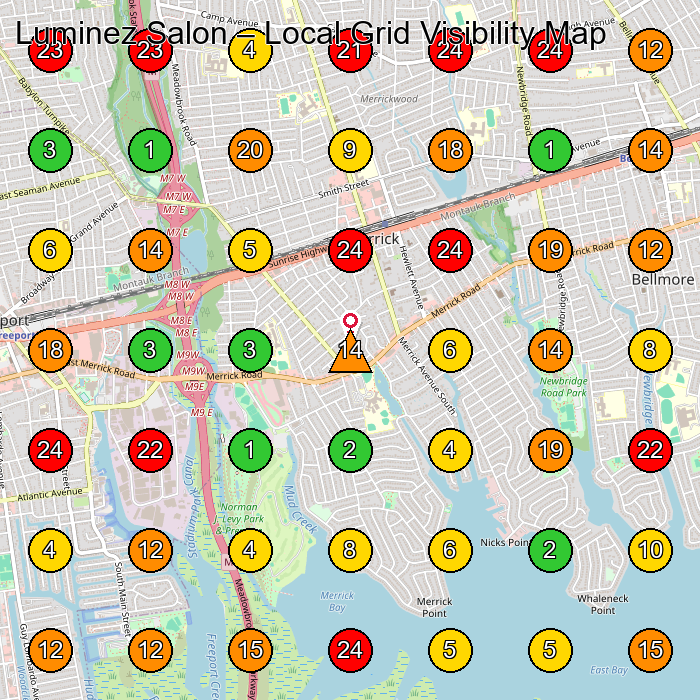 Luminez Salon Hair Salon GeoGrid ranking map for Merrick NY