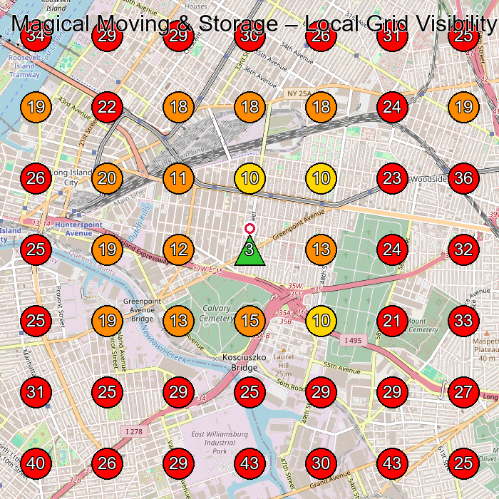 Magical Moving & Storage GeoGrid visibility map for Moving And Storage Service in Long Island City