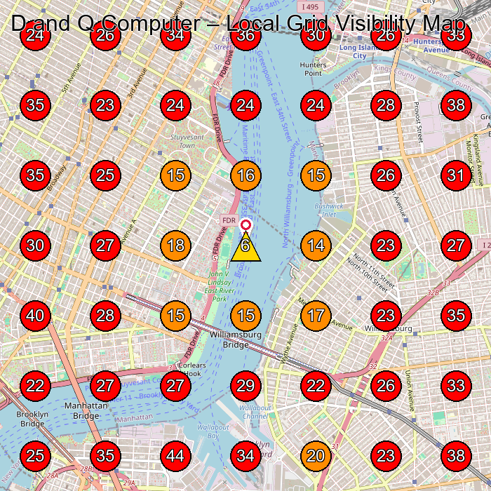 D and Q Computer GeoGrid visibility map for Computer Repair Service in New York