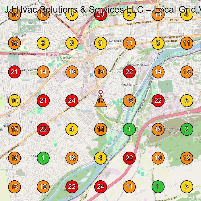 JJ Hvac Solutions & Services LLC Hvac Contractor GeoGrid ranking map for Newark NJ