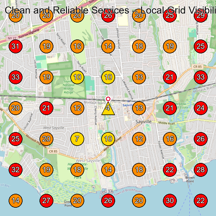 Clean and Reliable Services GeoGrid visibility map for House Cleaning Service in Bohemia