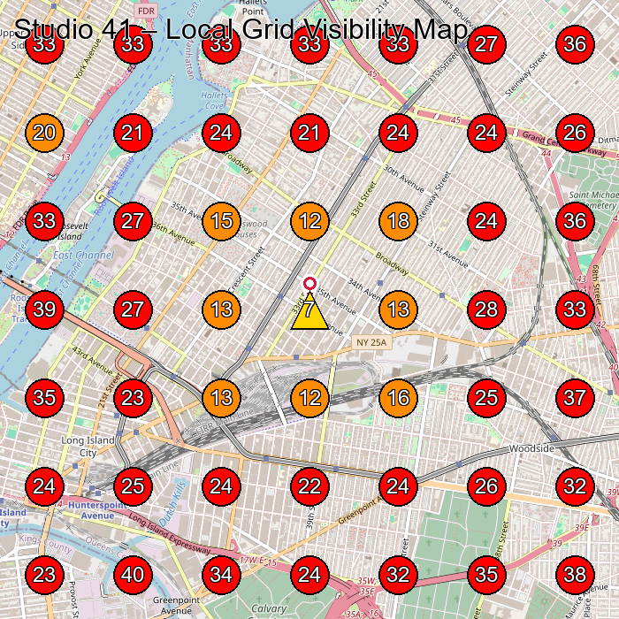 Studio 41 GeoGrid visibility map for Art Studio in Astoria