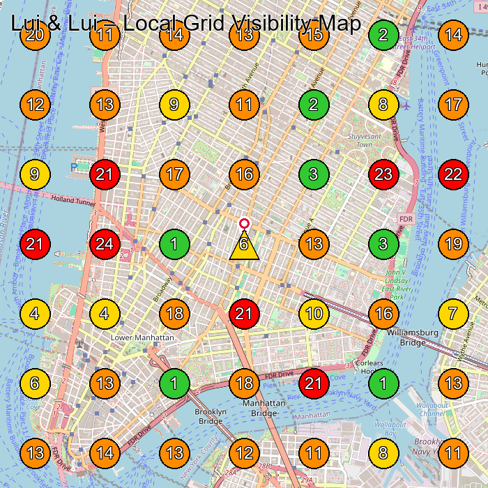 Lui & Lui Tienda De Ropa GeoGrid ranking map for New York NY