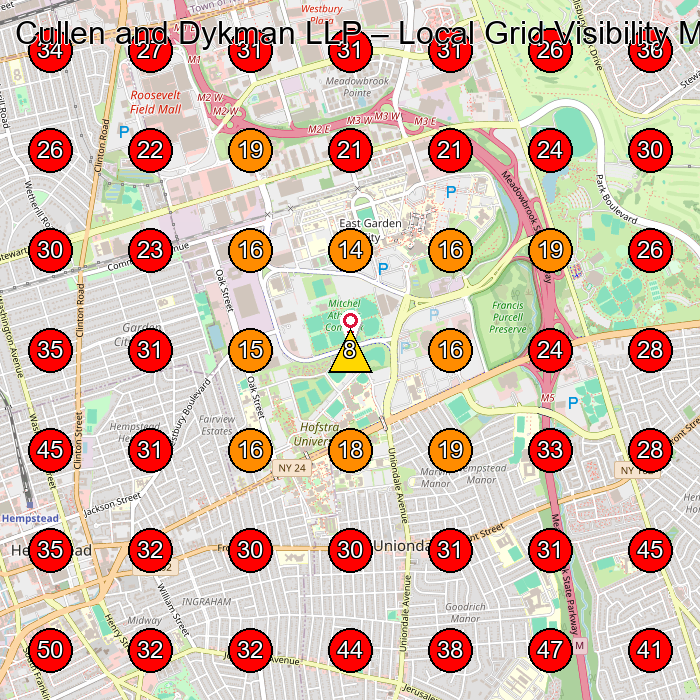 Cullen and Dykman LLP GeoGrid visibility map for Law Firm in Uniondale