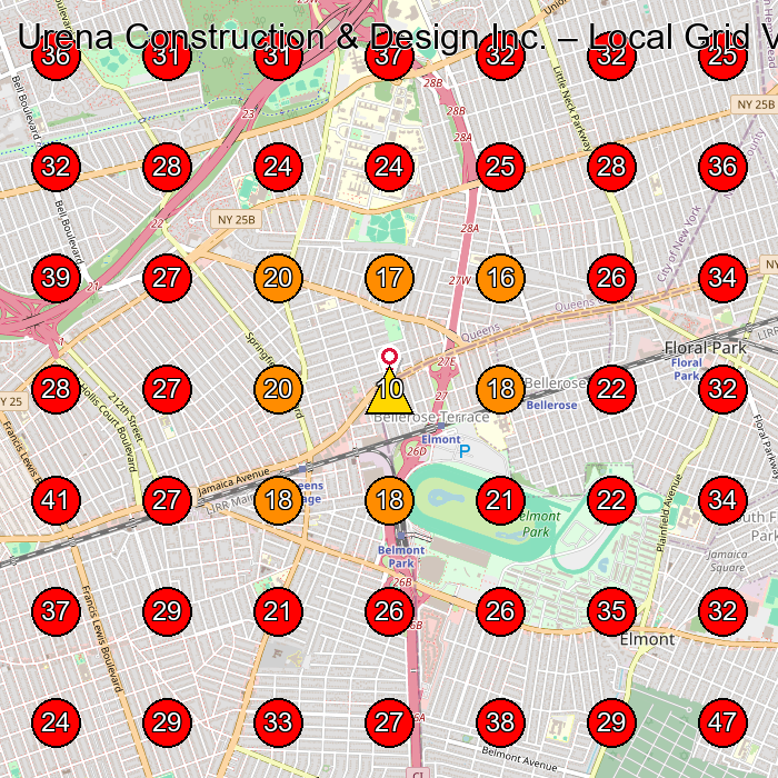 Urena Construction & Design Inc. GeoGrid visibility map for Home Builder in Queens