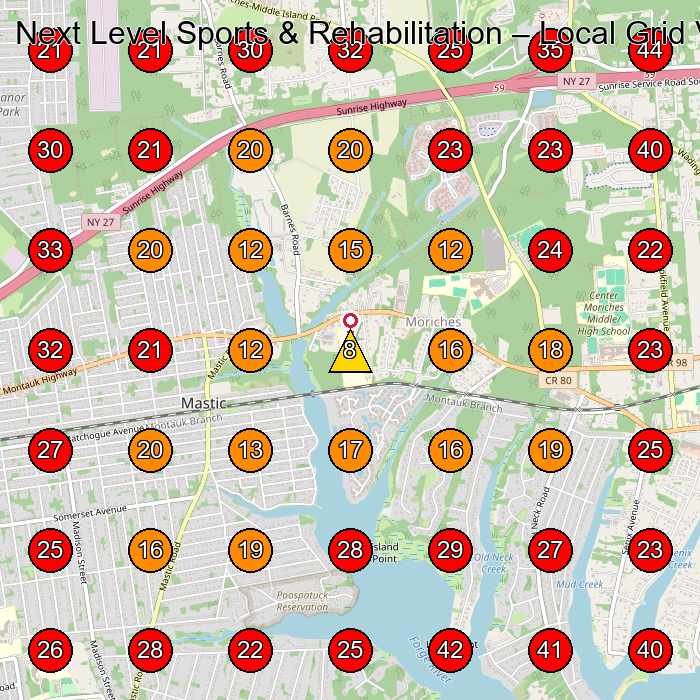 Next Level Sports & Rehabilitation GeoGrid visibility map for Day Spa in Moriches
