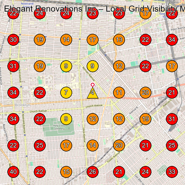 Elegant Renovations Inc GeoGrid visibility map for General Contractor in Brooklyn