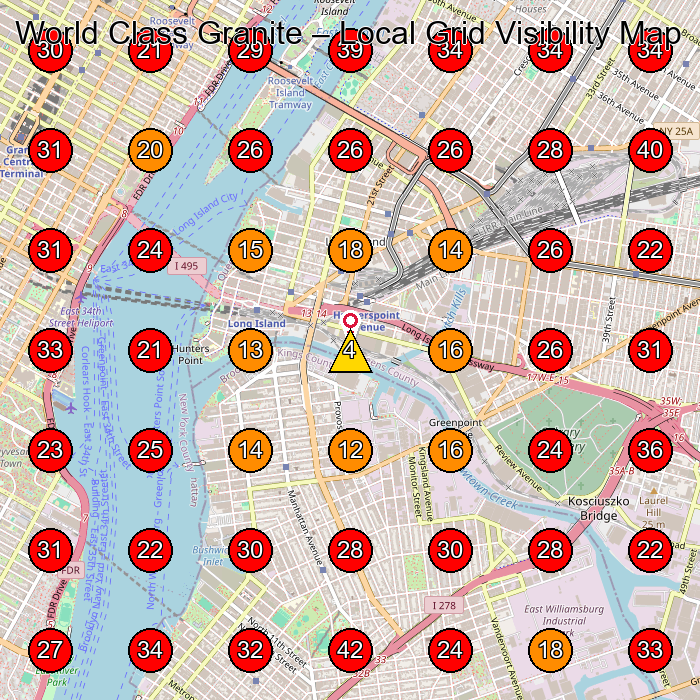 World Class Granite GeoGrid visibility map for Countertop Store in North Bergen
