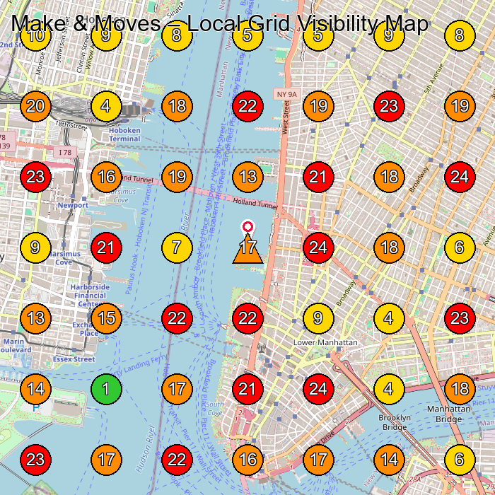 Make & Moves Handyman/Handywoman/Handyperson GeoGrid ranking map for New York NY