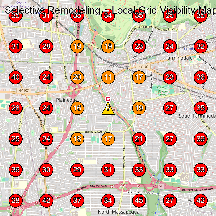 Selective Remodeling GeoGrid visibility map for Kitchen Remodeler in Farmingdale