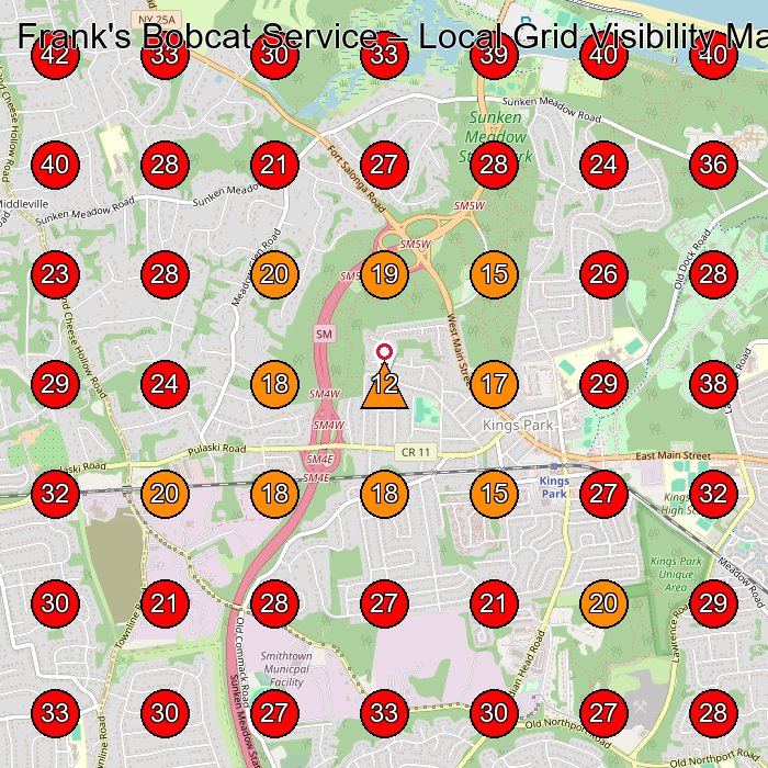 Frank's Bobcat Service GeoGrid visibility map for Excavating Contractor in Kings Park