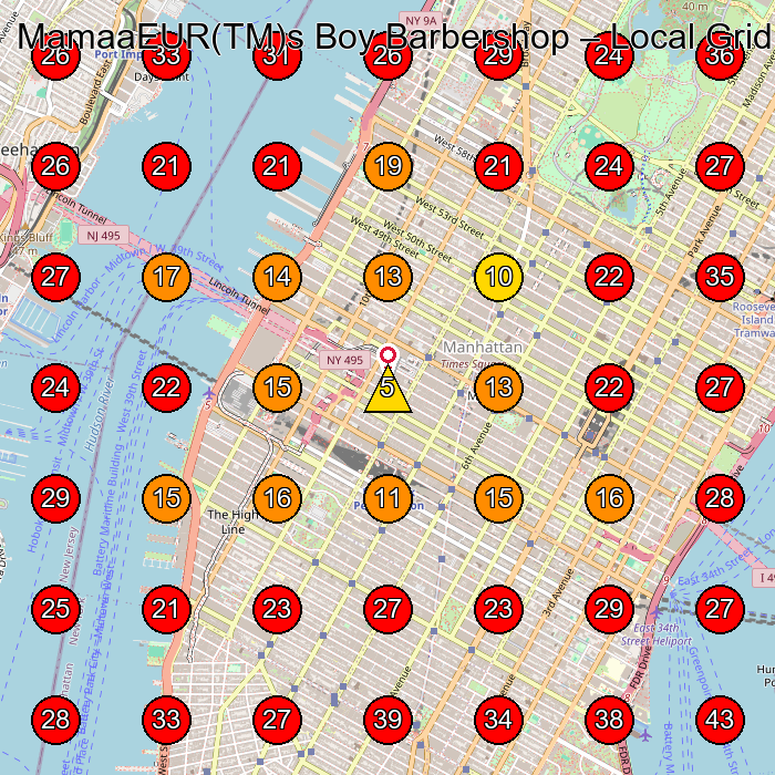 MamaaEUR(TM)s Boy Barbershop GeoGrid visibility map for Barber Shop in New York