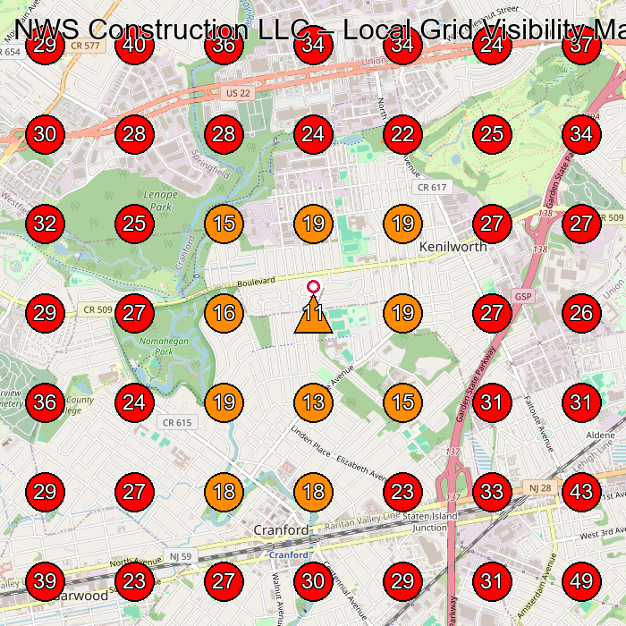 NWS Construction LLC GeoGrid visibility map for General Contractor in Clark