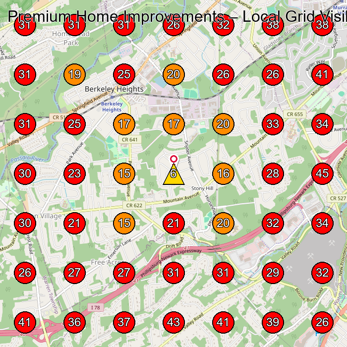 Premium Home Improvements GeoGrid visibility map for Construction Company in Warren