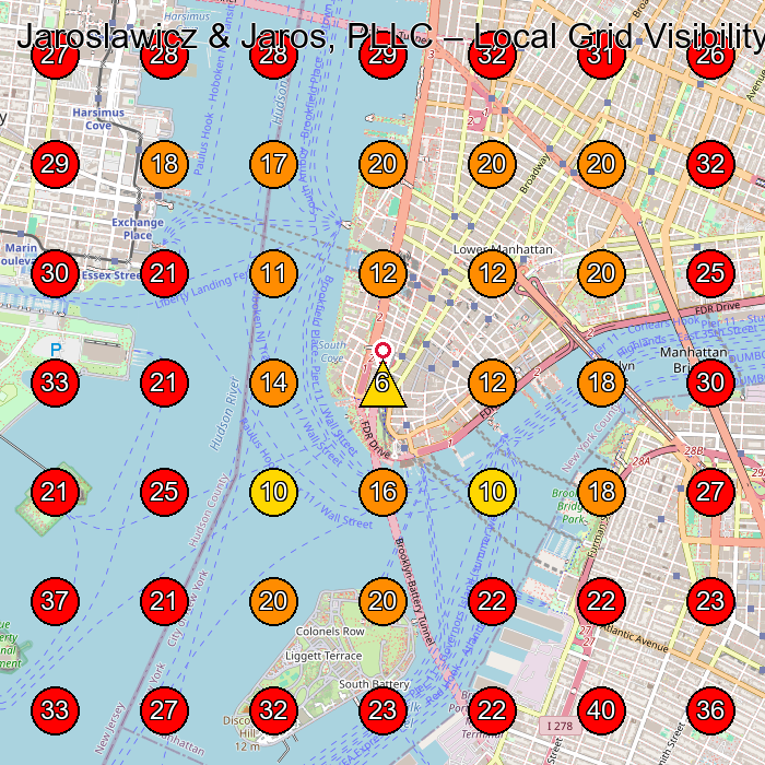Jaroslawicz & Jaros, PLLC GeoGrid visibility map for Law Firm in Manhattan