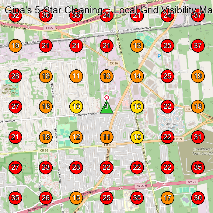 Gina's 5-Star Cleaning GeoGrid visibility map for House Cleaning Service in Patchogue