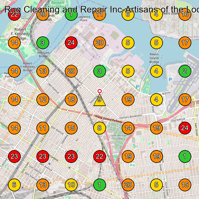Rug Cleaning and Repair Inc-Artisans of the Loom Carpet Cleaning Service GeoGrid ranking map for Queens NY