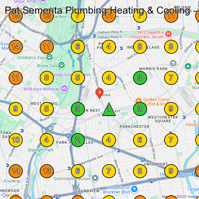 Pat Sementa Plumbing Heating & Cooling GeoGrid ranking map for Heating Contractor in Bronx