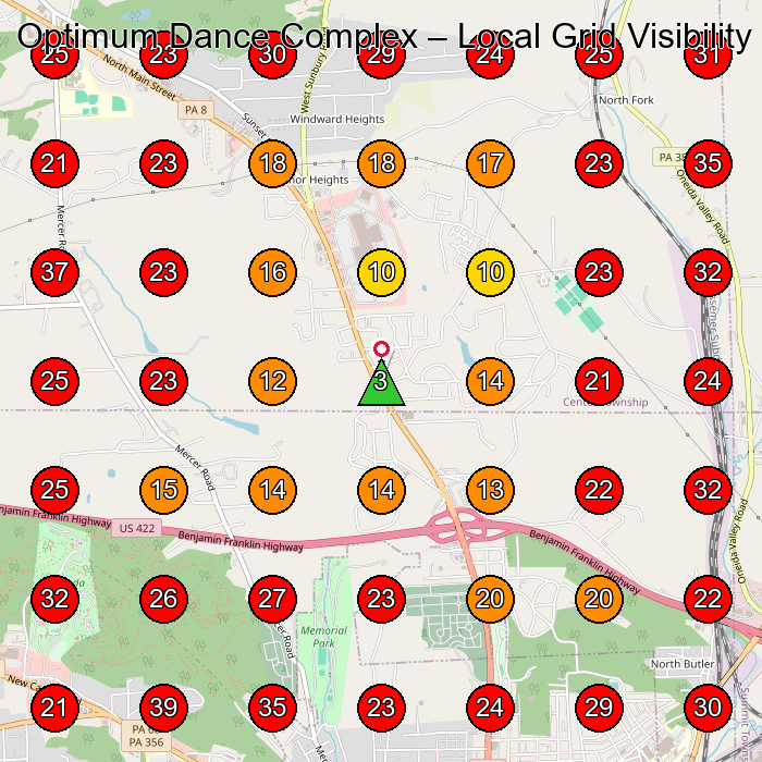 Optimum Dance Complex GeoGrid visibility map for Dance School in Fenton