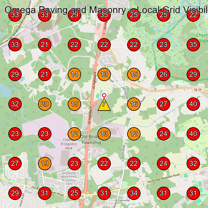 Omega Paving and Masonry GeoGrid visibility map for Paving Contractor in Parlin