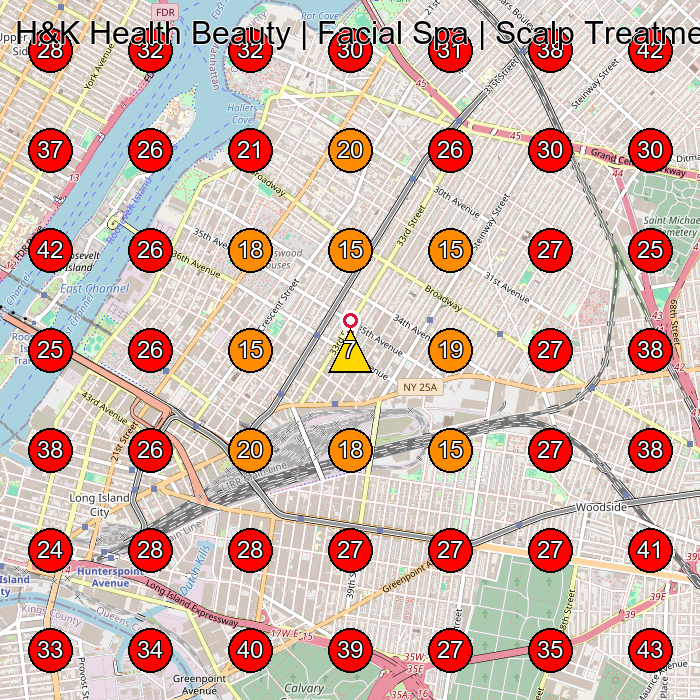 H&K Health Beauty | Facial Spa | Scalp Treatment | Hydrafacial | Laser Hair Removal |Head Massage GeoGrid visibility map for Beauty Salon in Queens
