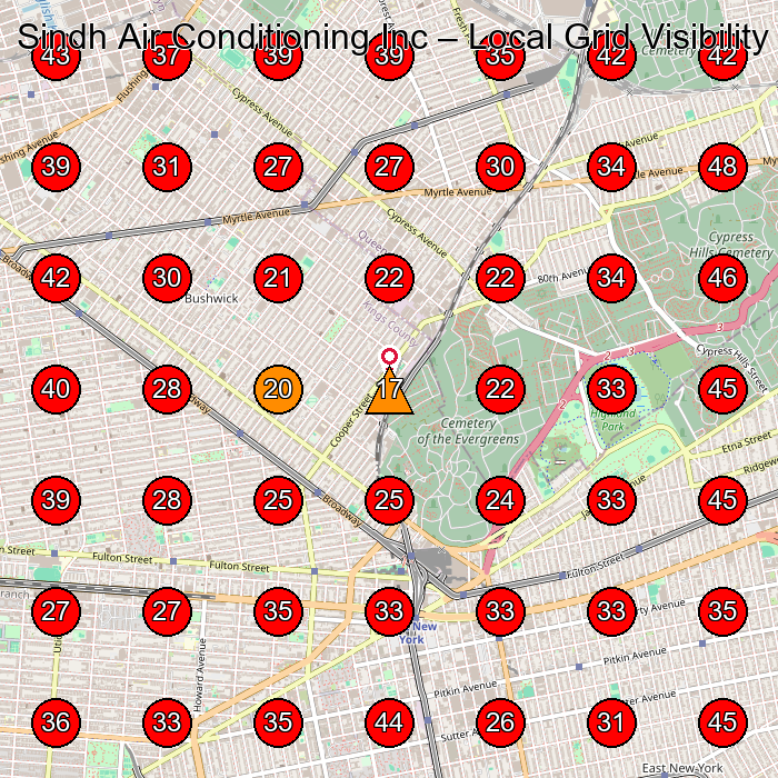 Sindh Air Conditioning Inc GeoGrid visibility map for Air Conditioning Contractor in None