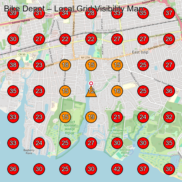 Bike Depot GeoGrid visibility map for General Store in Fair Harbor