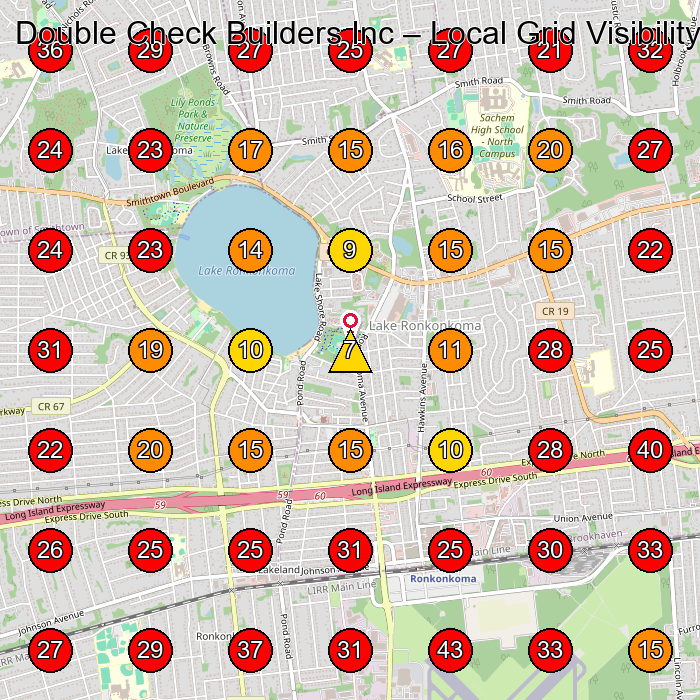 Double Check Builders Inc GeoGrid visibility map for Home Improvement Store in Centereach