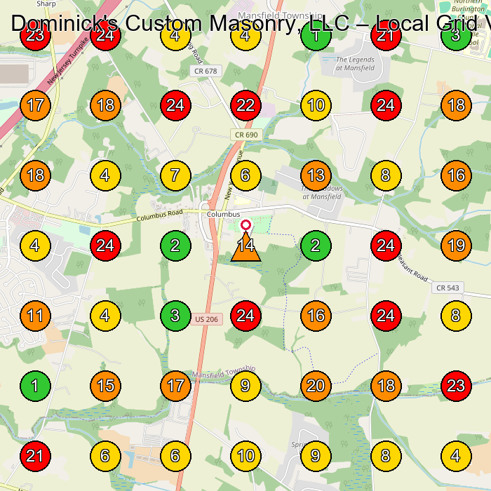 Dominick's Custom Masonry, LLC Masonry Contractor GeoGrid ranking map for None