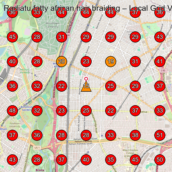 Radiatu fatty african hair braiding GeoGrid visibility map for Hair Salon in Bronx