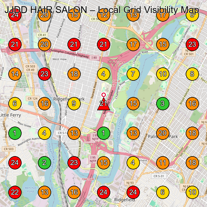 JJDD HAIR SALON Hair Salon GeoGrid ranking map for Ridgefield Park NJ