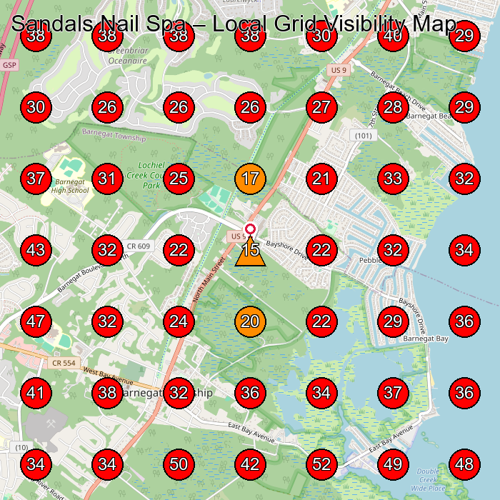 Sandals Nail Spa GeoGrid visibility map for General Contractor in None