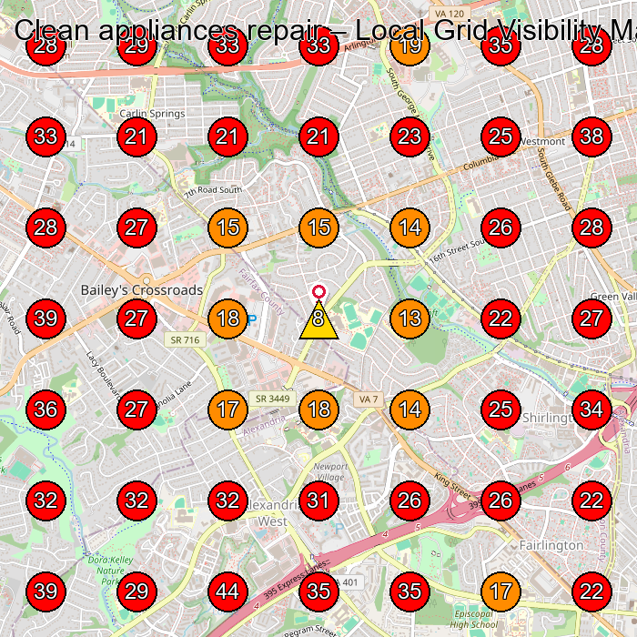Clean appliances repair GeoGrid visibility map for House Cleaning Service in Arlington