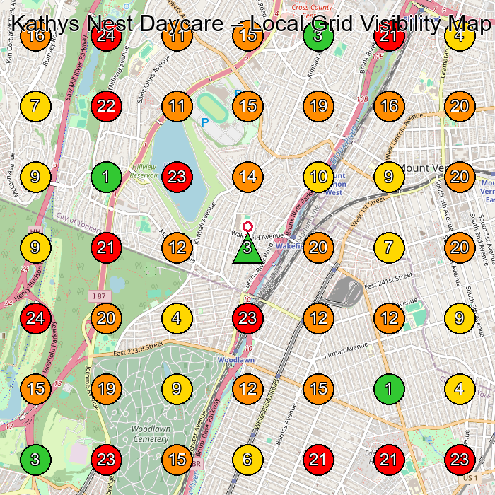 Kathys Nest Daycare Day Care Center GeoGrid ranking map for Bronx NY